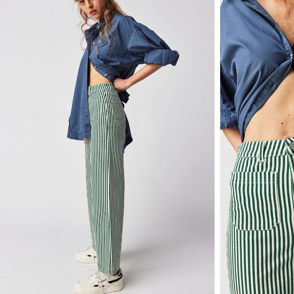 ROLLA'S Forest Green Striped Wide-Leg Trousers - Picture 4 of 9